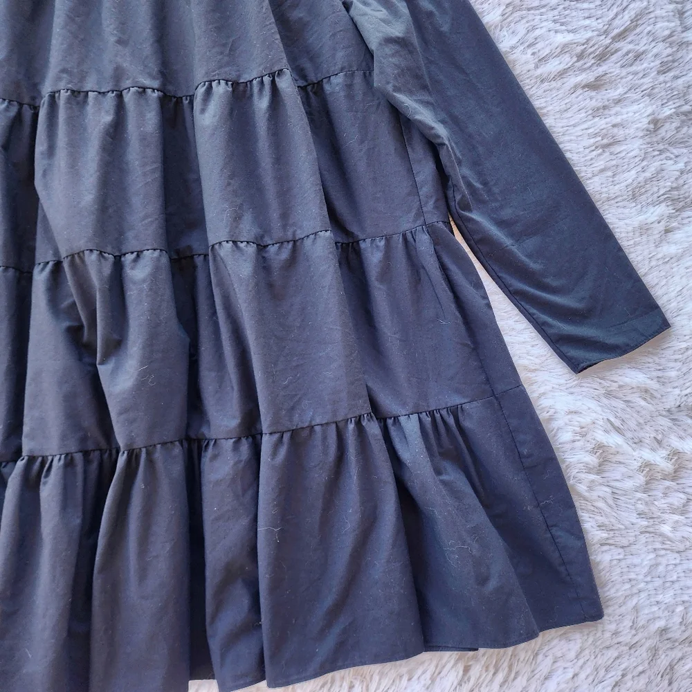 Asos Design Black Cotton‎ Tiered Babydoll Dress